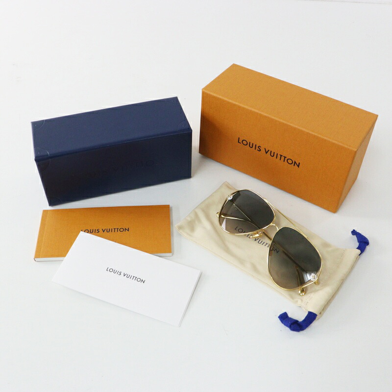 美品 箱付き添い人 ルイ ヴィトン LOUIS VUITTON LV パールトワル 飛行士黒眼鏡 59□11 グラデーション×ゴールド┃【2400014930429】【中古】