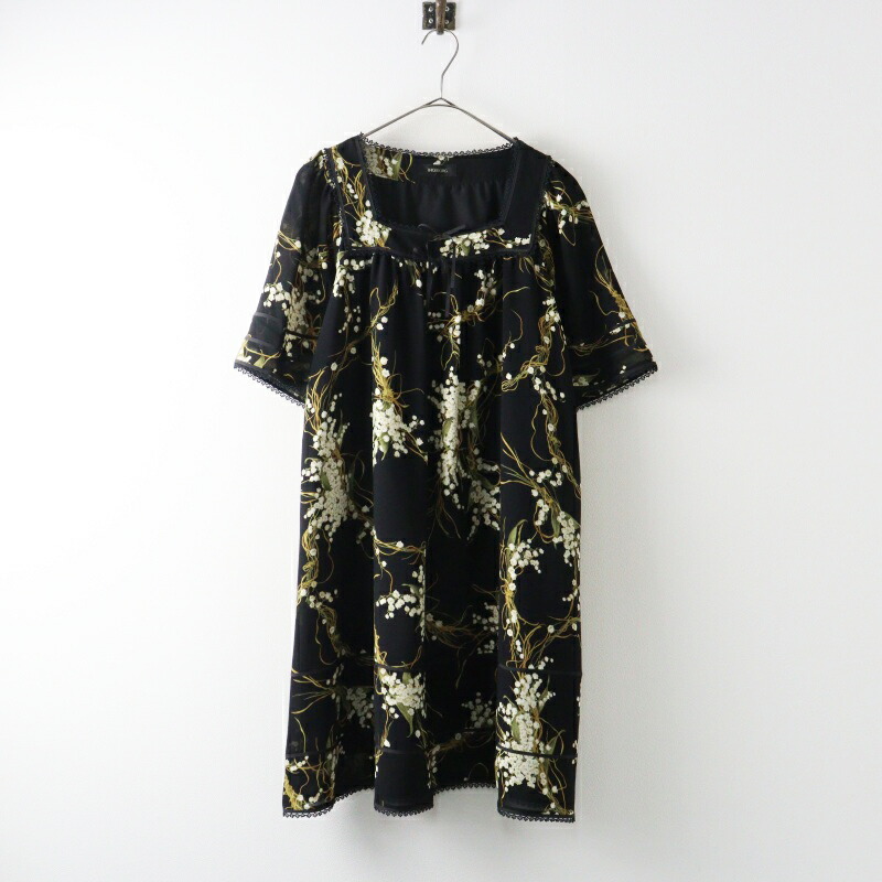 【期間限定価格】美品 Archive インゲボルグ INGEBORG すずらんプリントワンピース\ブラック ドレス リボン ギャザー 花柄 レース リボン【2400015019215】【中古】|ブランド古着 買取販売 TRESOR