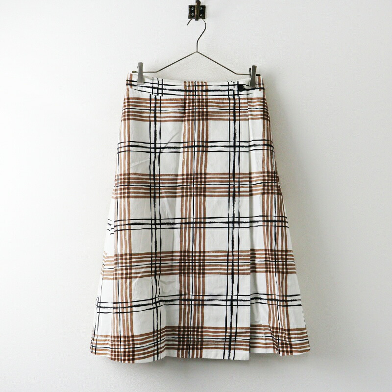 美品 2023SS マーガレットハウエル MARGARET HOWELL PAINTED CHECK COTTON LINEN チェック スカート 1■ブラウン【2400015075860】【中古】｜ブランド古着 買取販売 TRESOR