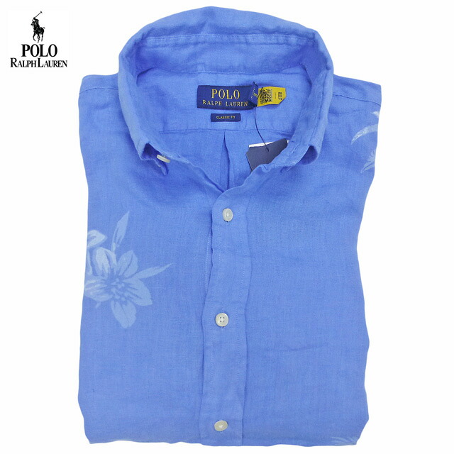Polo Ralph Lauren Classic Fit Palm Print Linen B.D. Shirts ラルフローレン リネンシャツ 麻 ボタンダウン パームツリー ヤシの木 カジュアルシャツ 長袖 青 17,745円