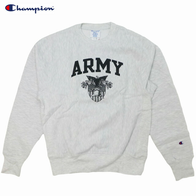 US制限事項 Army West Point Champion Reverse Weave Crew はやりっ児 正規陸軍将校授業時間 USMA West Point 汗水 リバースウィーブクルー 刷り直す 薄墨色 裏起毛