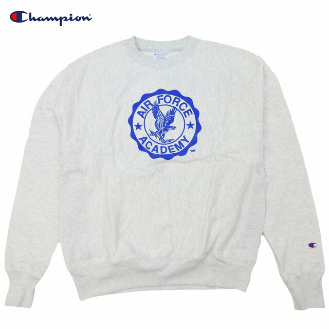 US押さえる Air Force Academy Champion Reverse Weave Crew はやりっ子 米空軍将校授業時間 USAFA Air Force 流汗 リバースウィーブクルー 刷り直す 薄墨色 裏起毛