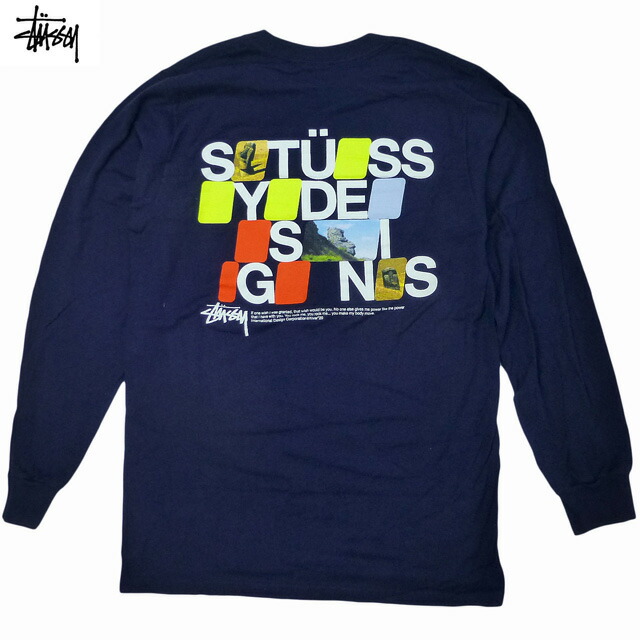 Stussy Designs Moai L/S Tee ロングスリーブ ステューシー ストックロゴ モアイ像 イースター島 名作 定番 長袖Tシャツ ロンT 紺 Navy【ゆうパケット対応】
