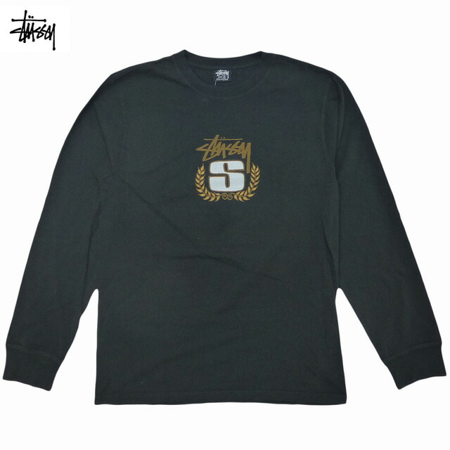 Stussy S Wreath Pig Dyed L/S Tee ロングスリーブ ステューシー リース 花輪 Sクラウン ピグメント加工 ロゴ 長袖Tシャツ ロンT 黒 Black 【ゆうパケット対応】