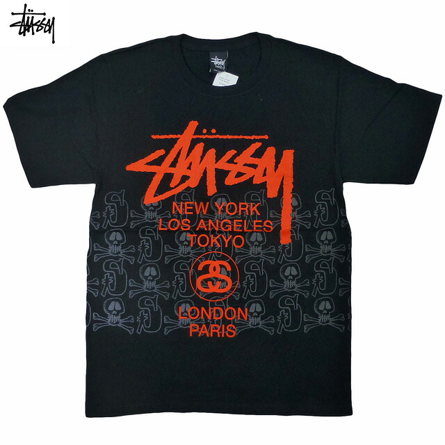 Stussy World Tour Skull Tee ステューシー 世界周遊旅行 スカル クロスボーン 骸骨 名曲 プルオーバー 半袖 表どおり 滑る Black 黒【ゆうパケット相応う】