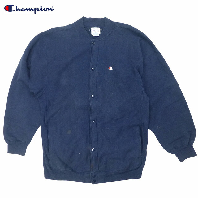 Used USA製 90's Champion Reverse Weave Full Snap Cardigan チャンピオン リバースウィーブ スナップカーディガン 90年代 刺繍タグ 紺 XL Made in USA【古着 中古】