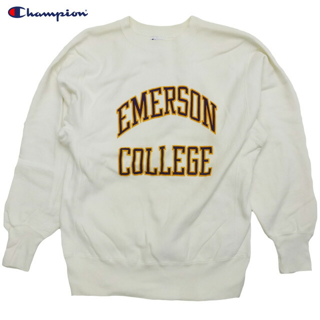 Used 90’s Champion Reverse Weave EMERSON COLLEGE Sweat Shirts チャンピオン リバースウィーブ ホワイト 白 90年代 古着 L カレッジスウェット Made in USA【中古 古着】