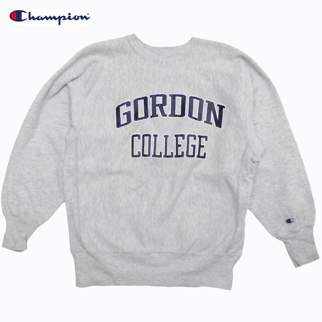 Used USA製 90\'s Champion Reverse Weave Sweat Shirts GORDON COLLEGEプリント チャンピオン リバースウィーブ 90年代 刺繍タグ グレー L Made in USA 古着【中古】