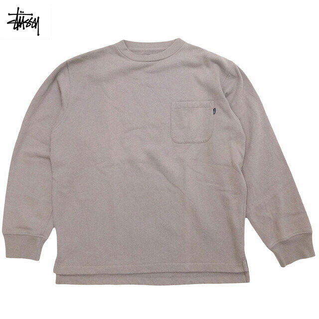 Used 00\u0027s Stussy Crew Sweat Shirts Greige ステューシー 買い溜めるロゴタイプ 流汗 調教師 グレージュ フリース 裏起毛 定番 長袖 古着 00年月日 M【中古】