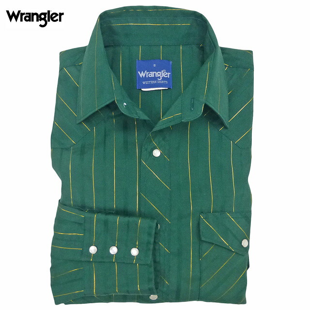 Used Wrangler 90's Western Striped Shirts 90年代製 古着 ラングラー ウエスタンストライプシャツ S/ 緑 ゴールド 長袖Vintage ヴィンテージ【中古】