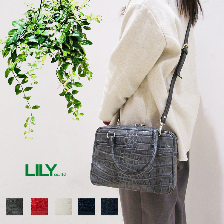 リリー Lily レッセフェール Laisser Faire 本革 レザー クロップ クロコ 型押し 牛革 2way ショルダーバッグ ミニボストンバッグ ハンドバッグ 超特価sale開催