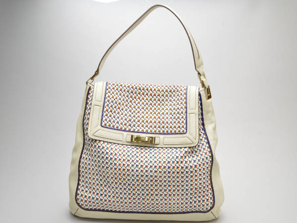 アニヤハインドマーチ ANYA HINDMARCH メッシュ レザーショルダーバッグ ホワイト×マルチカラー レディース F-B5137【中古：良品】【ブランド買取販売トリヴァンドラム】180913
