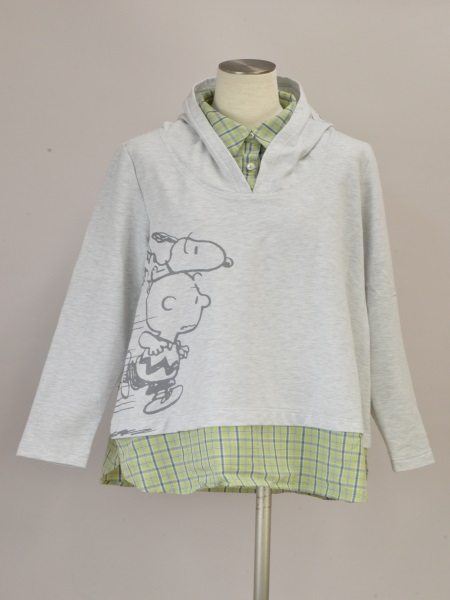 スヌーピー&times;ボヤージュ SNOOPY&times;VOYAGES センソユニコ パーカー チェック レイヤード 40サイズ グレー レディース j_p F-L7791【中古：良品】【ブランド買取販売トリヴァンドラム】240307｜TRIVANDRUM