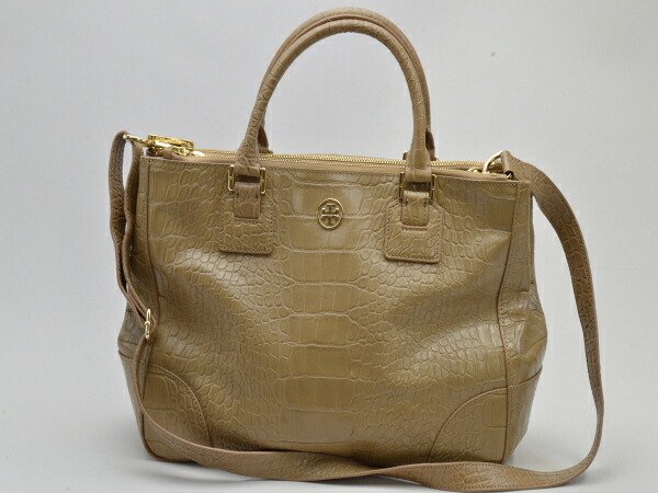 トリーバーチ TORY BURCH バッグ 2WAY ショルダー レザー クロコ型押し ミラー付 ベージュ レディース u_s F-B6708【中古:良品】【ブランド買取販売トリヴァンドラム】240511|TRIVANDRUM