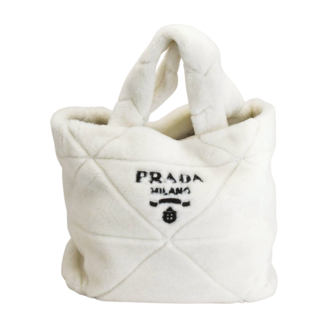 プラダ PRADA トートバッグ ムートン 羊革レザー ポーチ付き ホワイト 1BG427V レディース F-YA1211【中古：美品】【ブランド買取販売トリヴァンドラム】260202