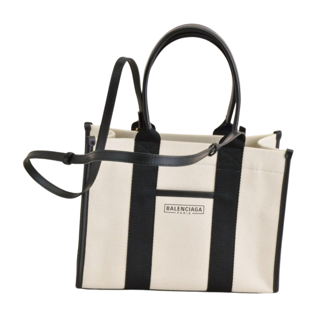 バレンシアガ Balenciaga ハードウェア ハンドバッグ 2WAY ショルダー キャンバス×レザー ブラック×ホワイト レディース F-YA1225【中古：美品】【ブランド買取販売トリヴァンドラム】260224