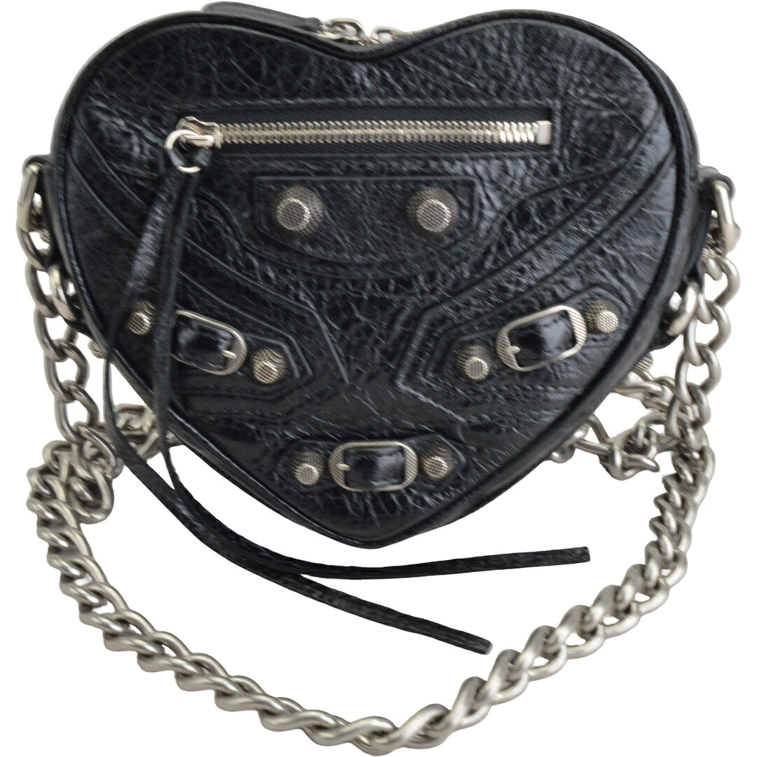 バレンシアガ Balenciaga 722781 チェーン ショルダーバッグ LE CAGOLE HEART MINI BAG ラム レザー ブラック レディース F-YA1276【中古:美品】【ブランド買取販売トリヴァンドラム】260514|TRIVANDRUM