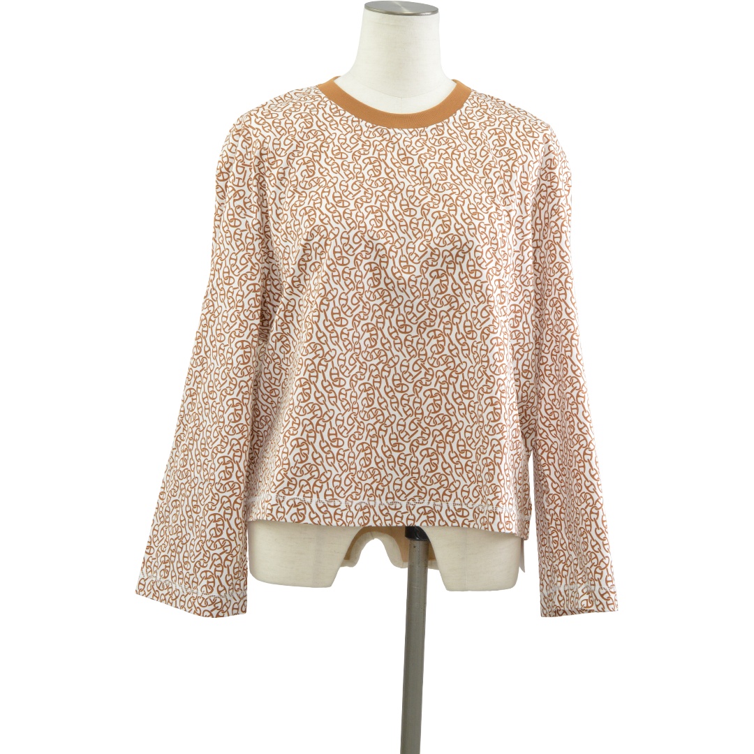 エルメス HERMES マイクロ Tシャツ ロンT カットソー シェーヌダンクル ナウサ サイズ36 白&times;茶 4E4649DB レディース F-M13981【中古：新古品・未使用品】【ブランド買取販売トリヴァンドラム】260606｜TRIVANDRUM