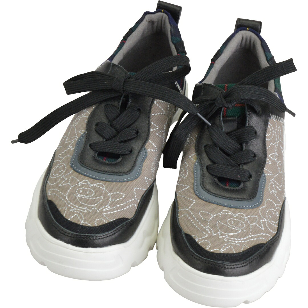 アルベロベロ ALBEROBELLO ぶたさん スニーカー SMILE 刺繍 チェック Sサイズ ベージュ レディース F-LSHOE5196【中古：美品】【ブランド買取販売トリヴァンドラム】260609｜TRIVANDRUM