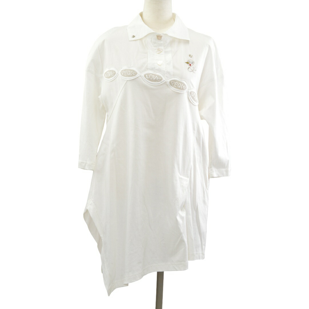 アルベロベロ ALBEROBELLO ぶたさん シャツ チュニック Love Peace ビジュー ホワイト 132171 レディース F-M13999【中古：美品】【ブランド買取販売トリヴァンドラム】260609｜TRIVANDRUM