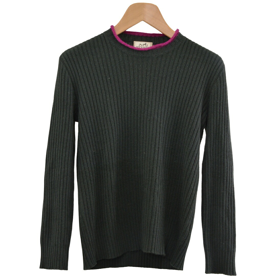 エルメス HERMES ニット セーター リブ 長袖 カシミヤ サイズM カーキ&times;ピンク 32-5713 レディース F-M14036【中古】【ブランド買取販売トリヴァンドラム】260612｜TRIVANDRUM