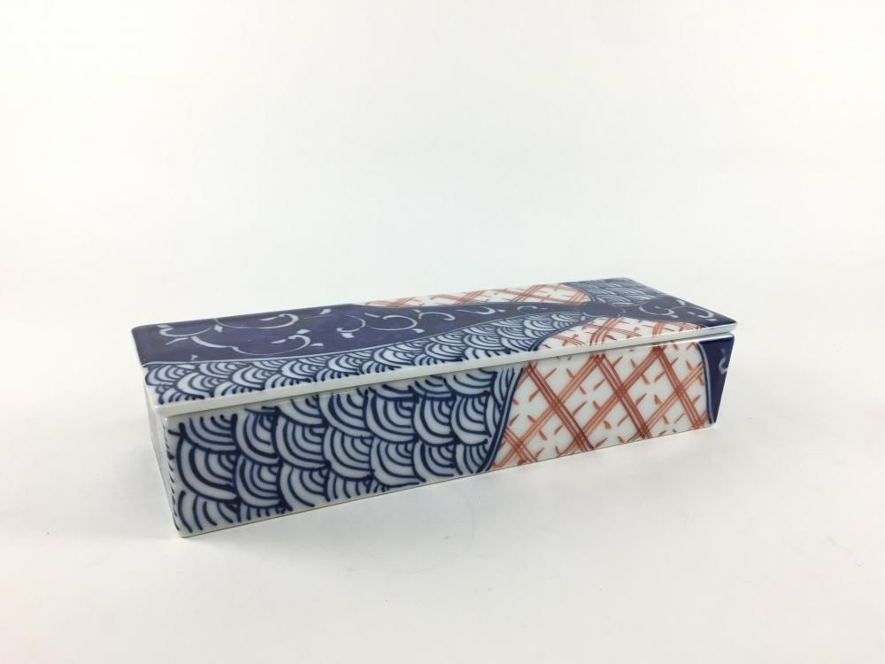有田焼 江頭利休窯 蓋付長箱 祥瑞【18珊 鉢/小鉢/蓋物/長角/箱もの】