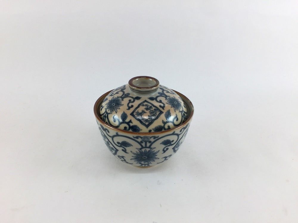 有田焼 徳幸窯 古染窓絵唐草紋 小蓋物【8糎 小鉢 蓋もの ふた物】