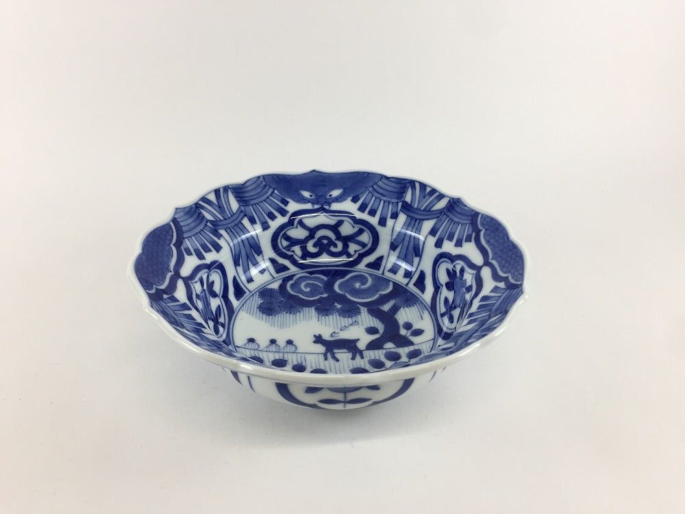 有田焼 李荘窯 古染付鹿絵 輪花向付 14.5cm【14cm 15cm 鉢 小鉢 中鉢】｜有田焼やきものギャラリー　つじ信