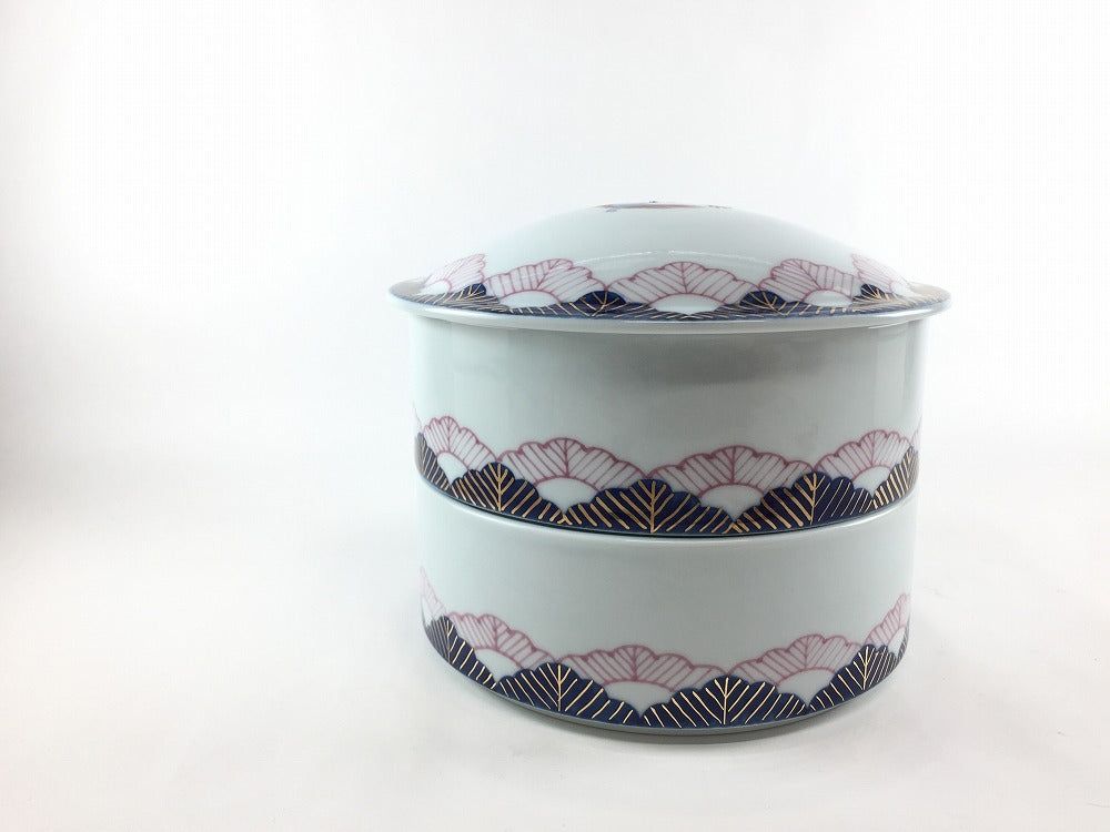 有田焼 田清窯 染錦青海松鶴絵 二段重 16cm【重箱 おせち入れ 鉢 中鉢 蓋もの お正月】