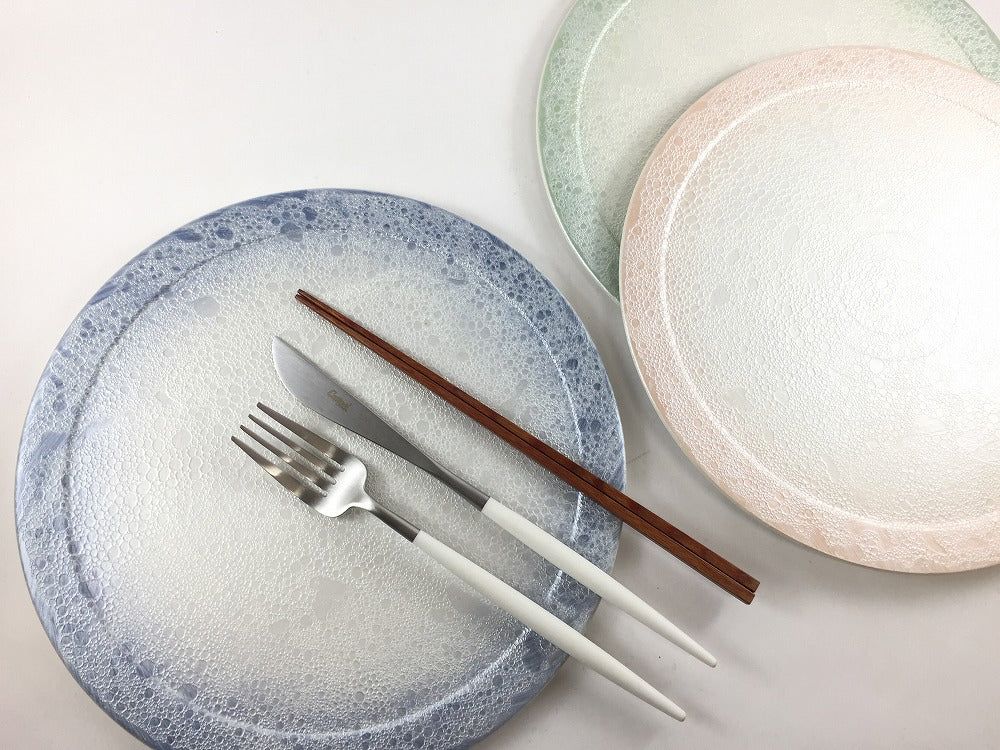 有田焼 吉右衛門窯 26cmフラットプレート 渕色泡(青/緑/オレンジ)【26cm 25.5cm 丸皿 大皿 中皿 平皿 プレート 丸皿 おしゃれ】