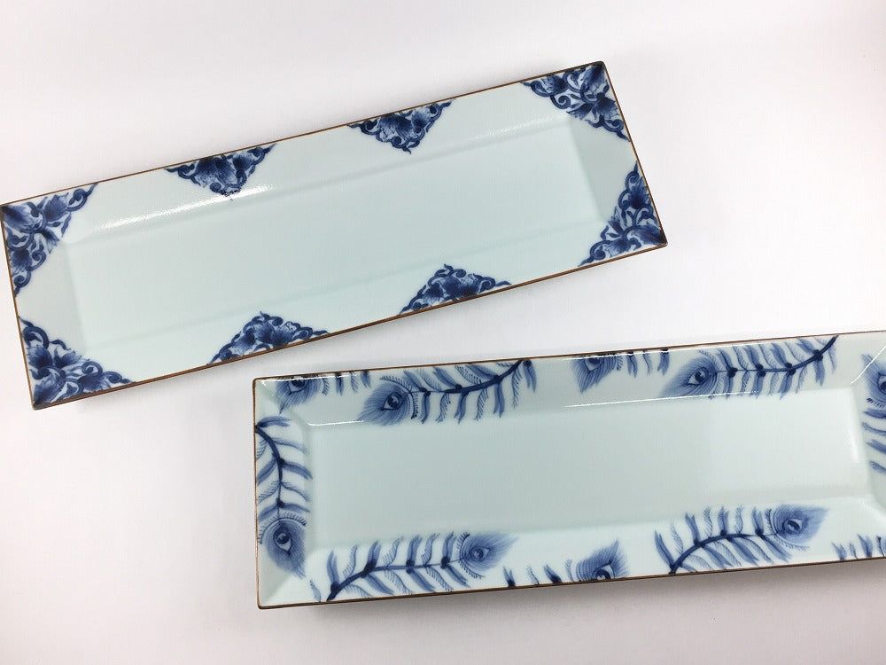 有田焼 宝泉窯 34cm長皿 (染唐草/染孔雀紋)【34cm 30cm以上 角皿 長皿 大皿 プレート】 9,240円