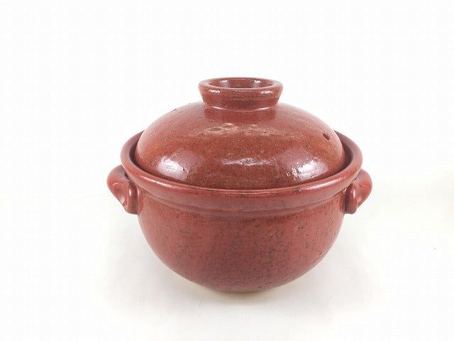 有田焼 気持ち良い窯 耳付釜鍋(二重蓋) 赤楽 1.5合/18糎【耐熱食器 直火相応う】