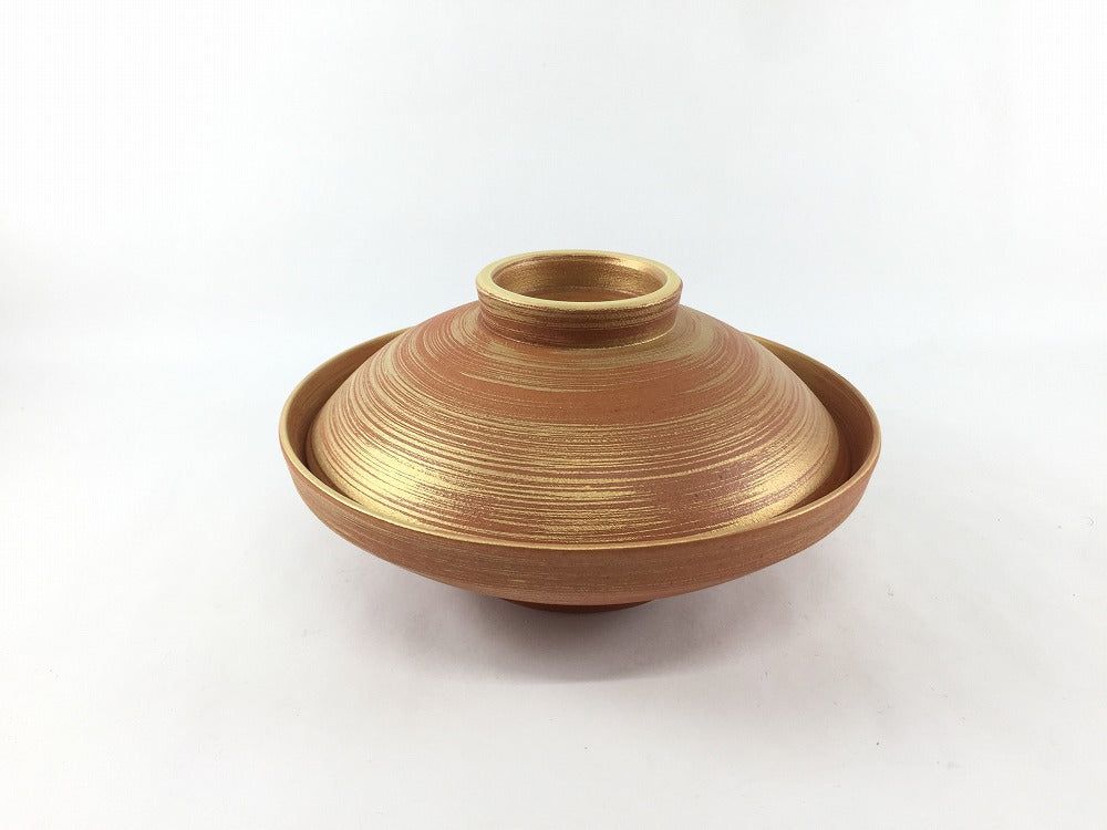 有田焼 瑞峯窯(原重製陶所) 銀朱金毛はらい 平蓋物 【17糎 煮物碗 蒸し碗 御菓子鉢 蓋物 ふた物 中鉢】