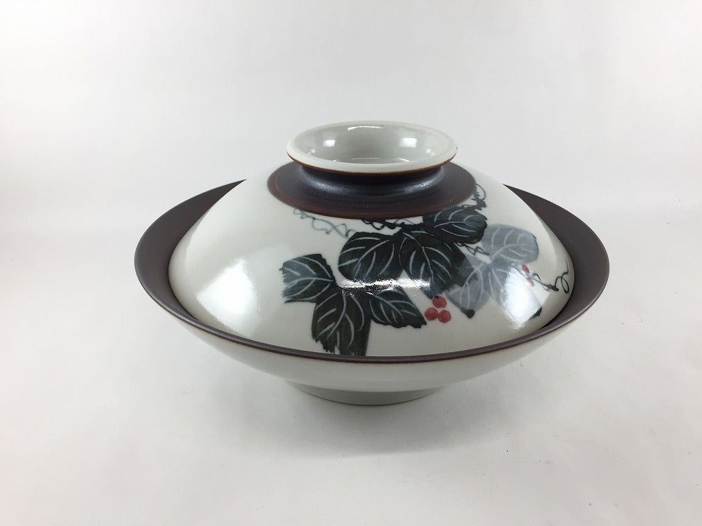 有田焼 瑞峯窯(原重製陶所) 錆巻ぶどう絵 7寸骨蒸し【21糎 煮物碗 骨むし 御菓子鉢 蓋物 ふた物 中鉢】
