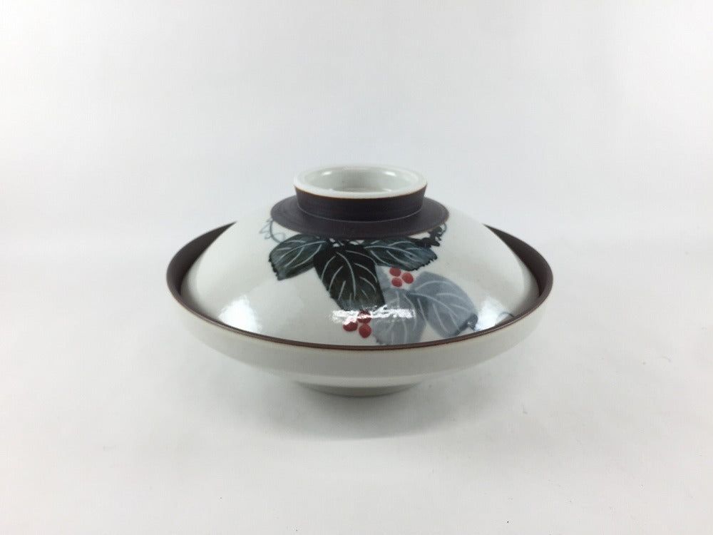 有田焼 瑞峯窯(原重製陶所) 錆巻ぶどう絵 平蓋物【17糎 煮物碗 蒸し碗 御菓子鉢 蓋物 ふた物 中鉢】