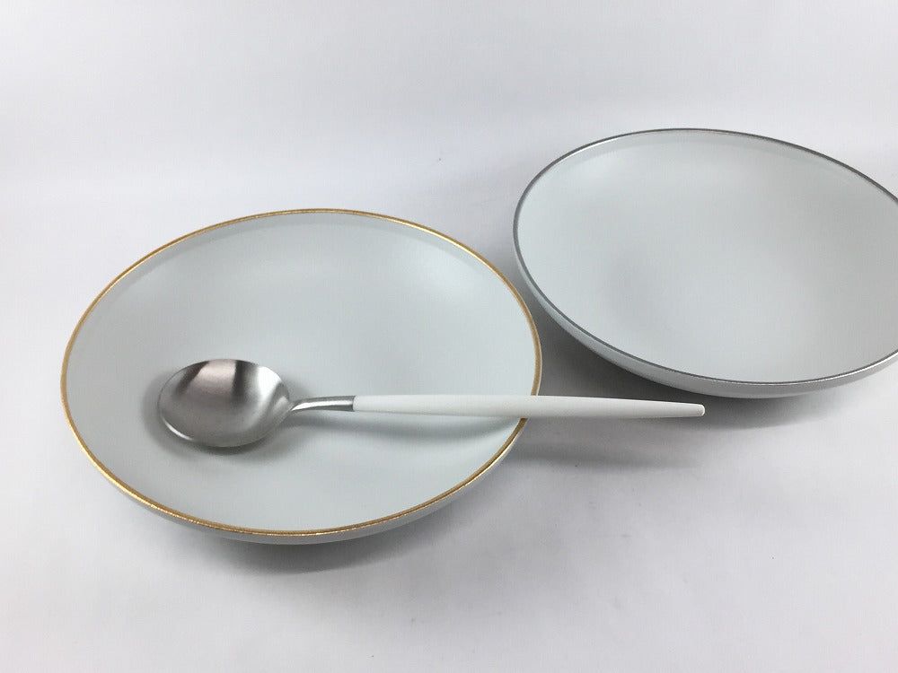 有田焼 瑞峯窯(原重製陶所) frame18cmボウル 練白 (金彩/ 銀彩)【18cm ボール ボウル 中鉢 浅鉢 白い器 金色 銀色 強化磁器】