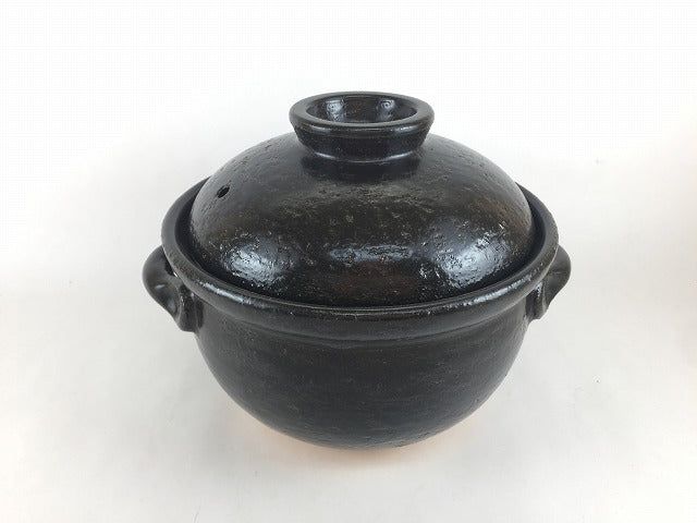 有田焼 気持ち良い窯 耳付釜鍋(二重蓋) 黒 1.5合/18糎 【耐熱食器 直火相応う】