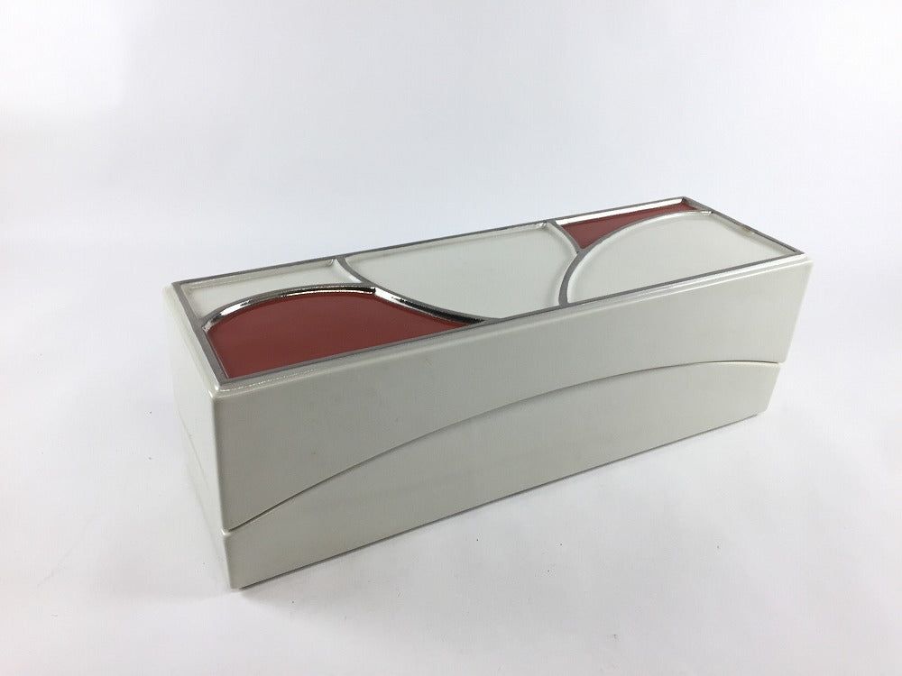 【訳あり品】有田焼 クリーム赤濃銀線/アーチ型前菜箱 25cm【アウトレット】