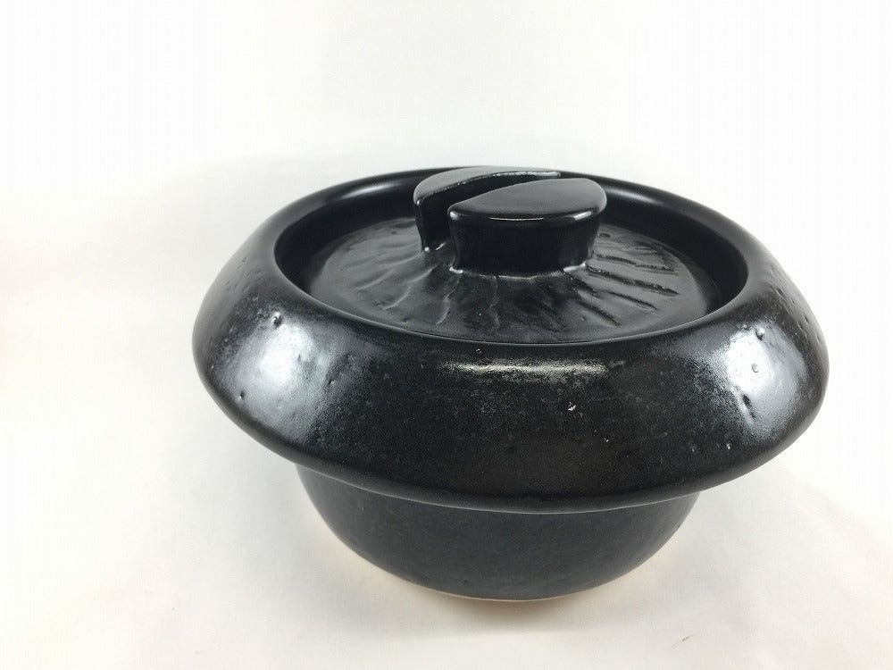 有田焼 2合晩ご飯羽釜.まっ黒 22糎 【耐熱食器 直火相応う】【田の実鍋/ごはん焚き鍋/釜戸鍋/釜鍋/蓋もの/お役目用食器】
