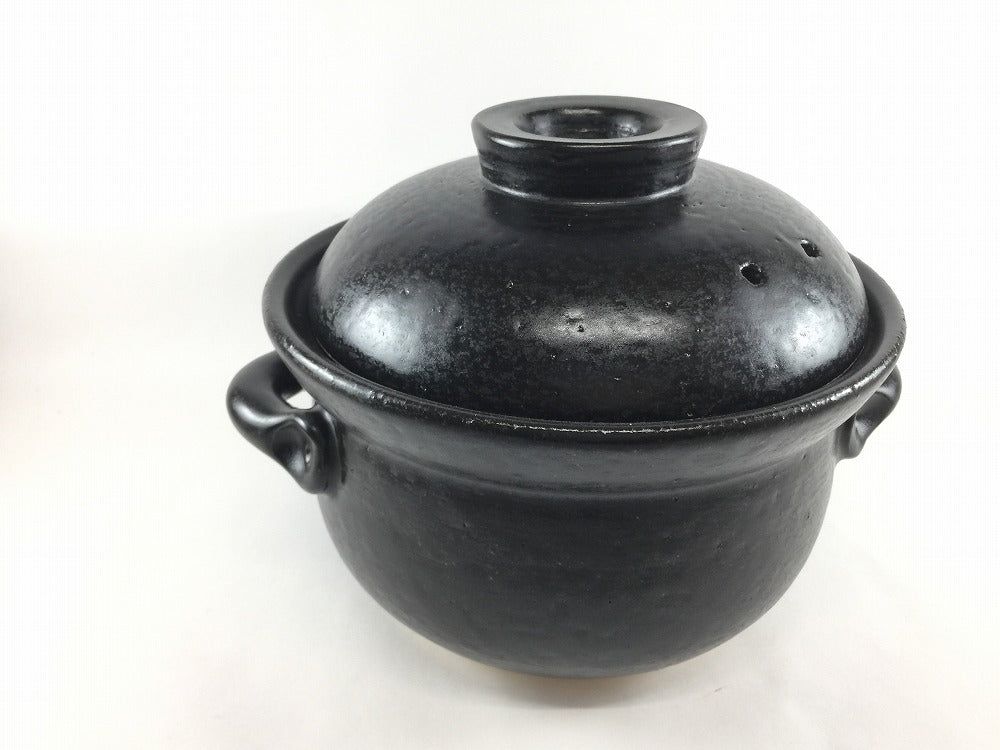 有田焼 3合田の実鍋.新黒 24糎(H18糎)【耐熱食器 直火相応う】【田の実鍋/ごはん焚き鍋/釜戸鍋/釜鍋/蓋もの/お役目用食器】