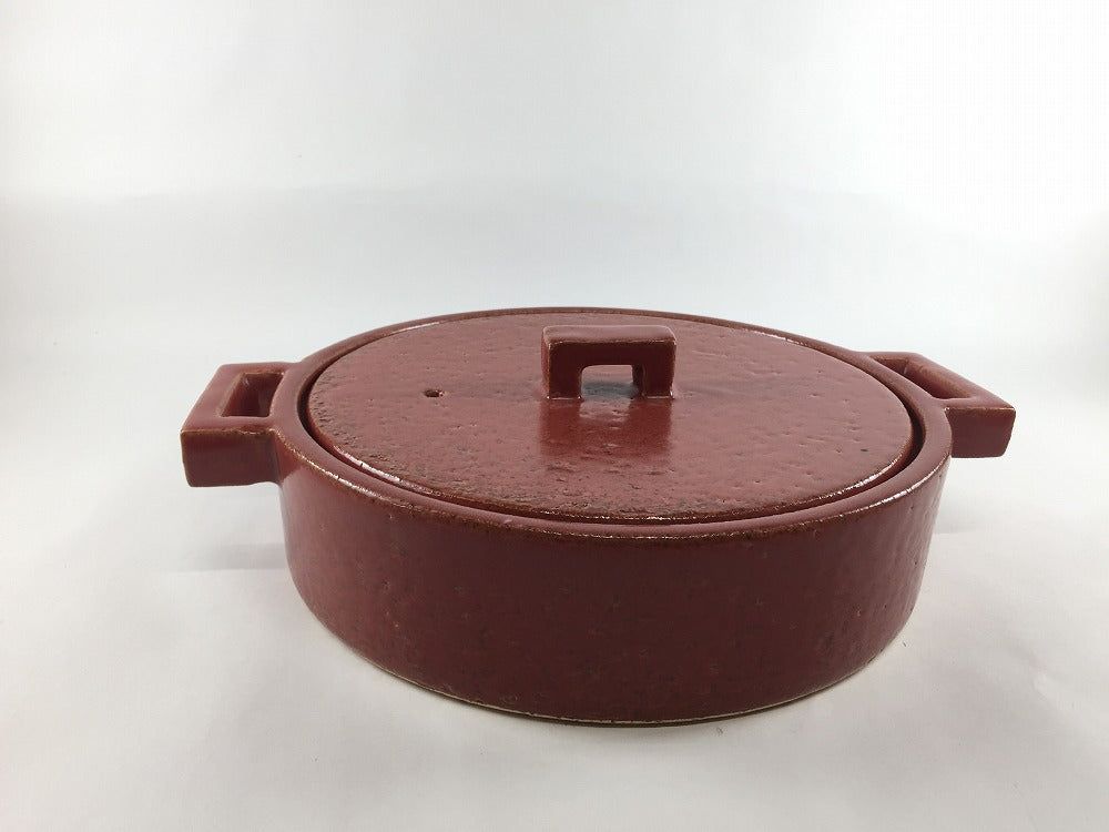 【直火可】有田焼 23cm角ツマミ洋風浅鍋 赤楽 1000cc【すき焼き鍋/陶板焼き/ホーロク鍋】|有田焼やきものギャラリー つじ信