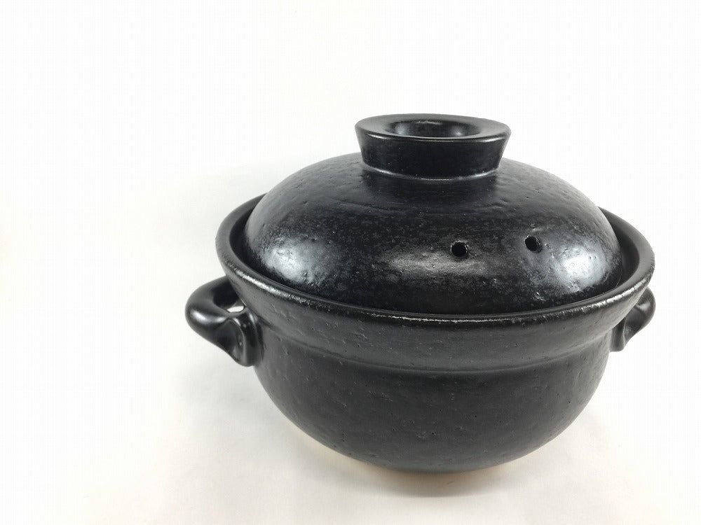 有田焼 2合田の実鍋.新黒 24糎(H15.5糎) 【耐熱食器 直火相応う】【田の実鍋/ごはん焚き鍋/釜戸鍋/釜鍋/蓋もの/お役目用食器】