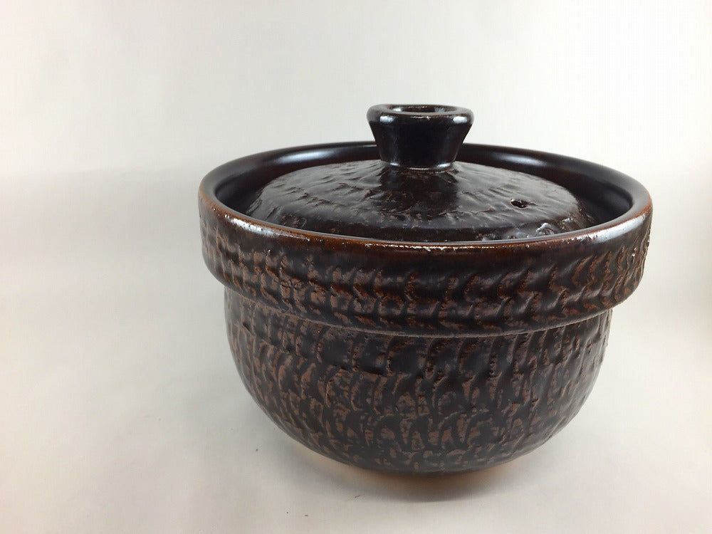有田焼 3合飛び鉋彫田の実鍋.茶 21糎 【耐熱食器 直火相応う】【田の実鍋/ごはん焚き鍋/釜戸鍋/釜鍋/蓋もの/お役目用食器】