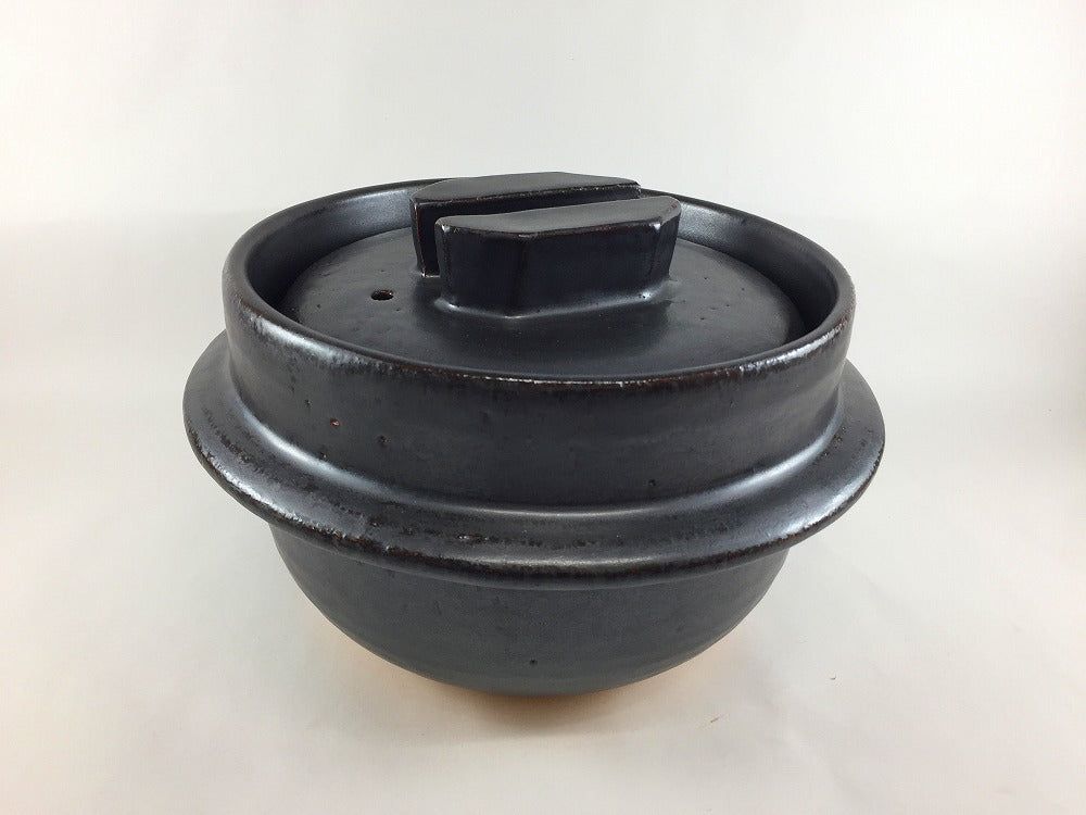 有田焼 3合用羽釜鍋 黒 24.5糎【耐熱食器 直火相応う】【田の実鍋/ごはん焚き鍋/釜戸鍋/釜鍋/蓋もの/お役目用食器】