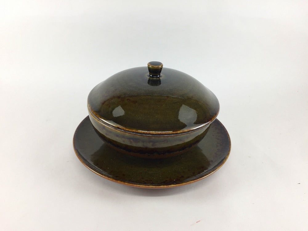 有田焼 瑞峯窯(原重製陶所) 115栗蓋物 苔色 台皿付【12糎 小鉢 ふた物 フタモノ】【書き割り品】