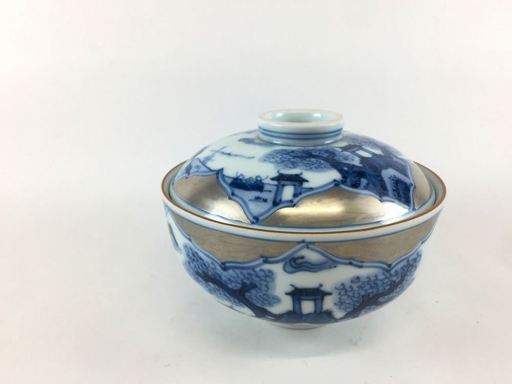 有田焼 宝泉窯 11珊蓋物.銀彩宝舟景観【11珊 煮物碗 田の実茶碗 蓋もの】
