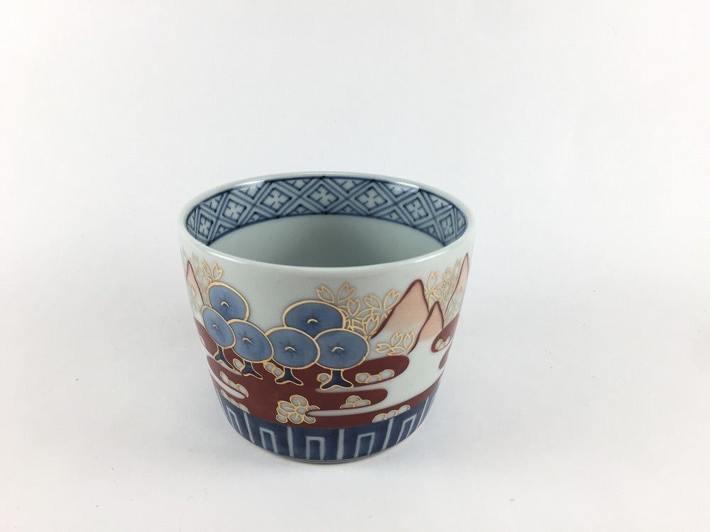 有田焼 李荘窯 ソバ猪口 錦松桜文【8.5珊 200竓 目の前猪口 目の前ちょこ 蕎麦チョコレート つゆ入れ つゆ鉢 素麺 そうめん ソバ 小鉢 優勝杯 水呑み】