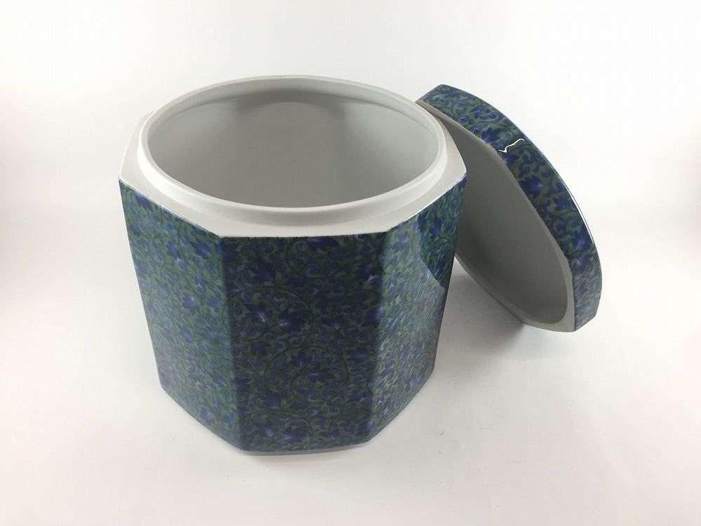 波佐見焼 6寸八角骨壷 (唐草緑/桜/グレー花)【骨壷 骨壺 骨つぼ 18cm】｜有田焼やきものギャラリー　つじ信
