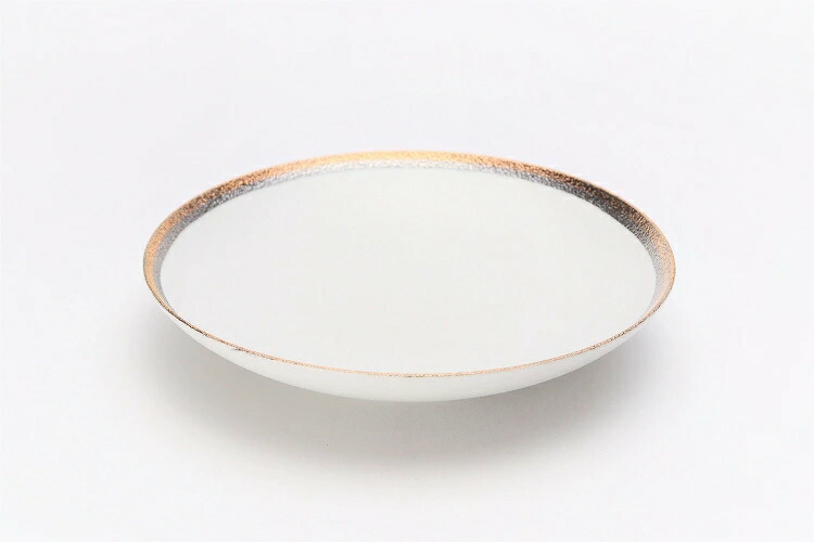 有田焼 金善窯 21cm平ボウル スノー渕金銀 【21cm 鉢 中鉢 金色 銀色 白色 ボール ボウル】