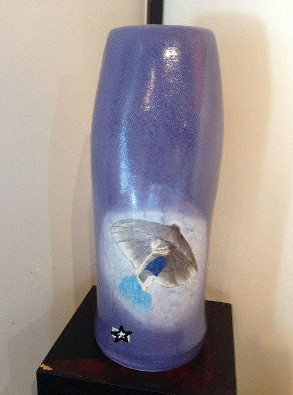 有田焼 潯陽窯 筒花器(紫彩.源氏)【美術品】【飾り】【花器】